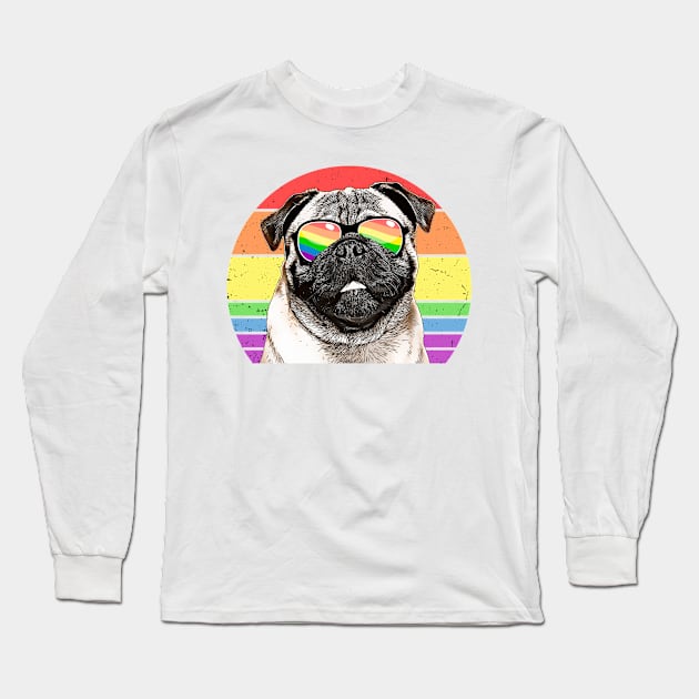 LGBTQ Pug Dog Retro Rainbow Love Pride Long Sleeve T-Shirt by TheBeardComic